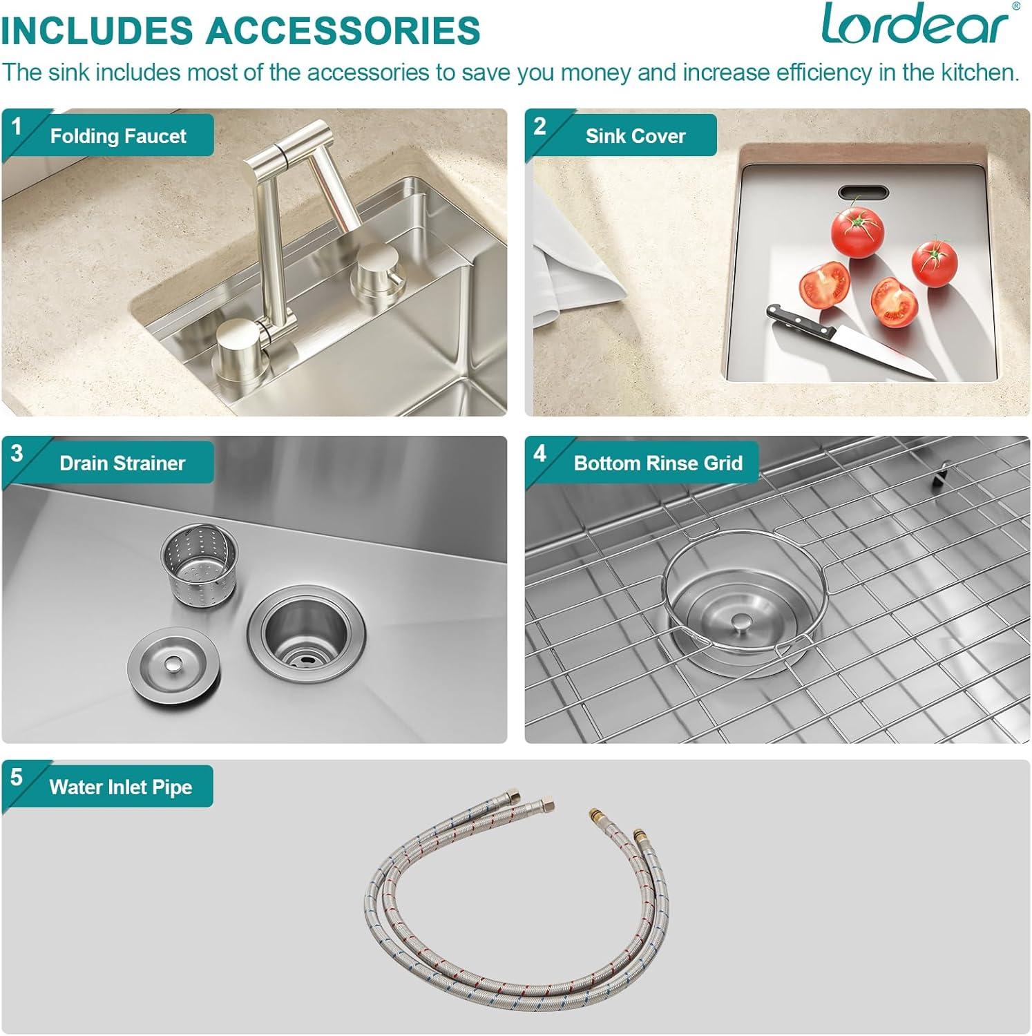 17" Stainless Steel Single Bowl Undermount Sink with Folding Faucet