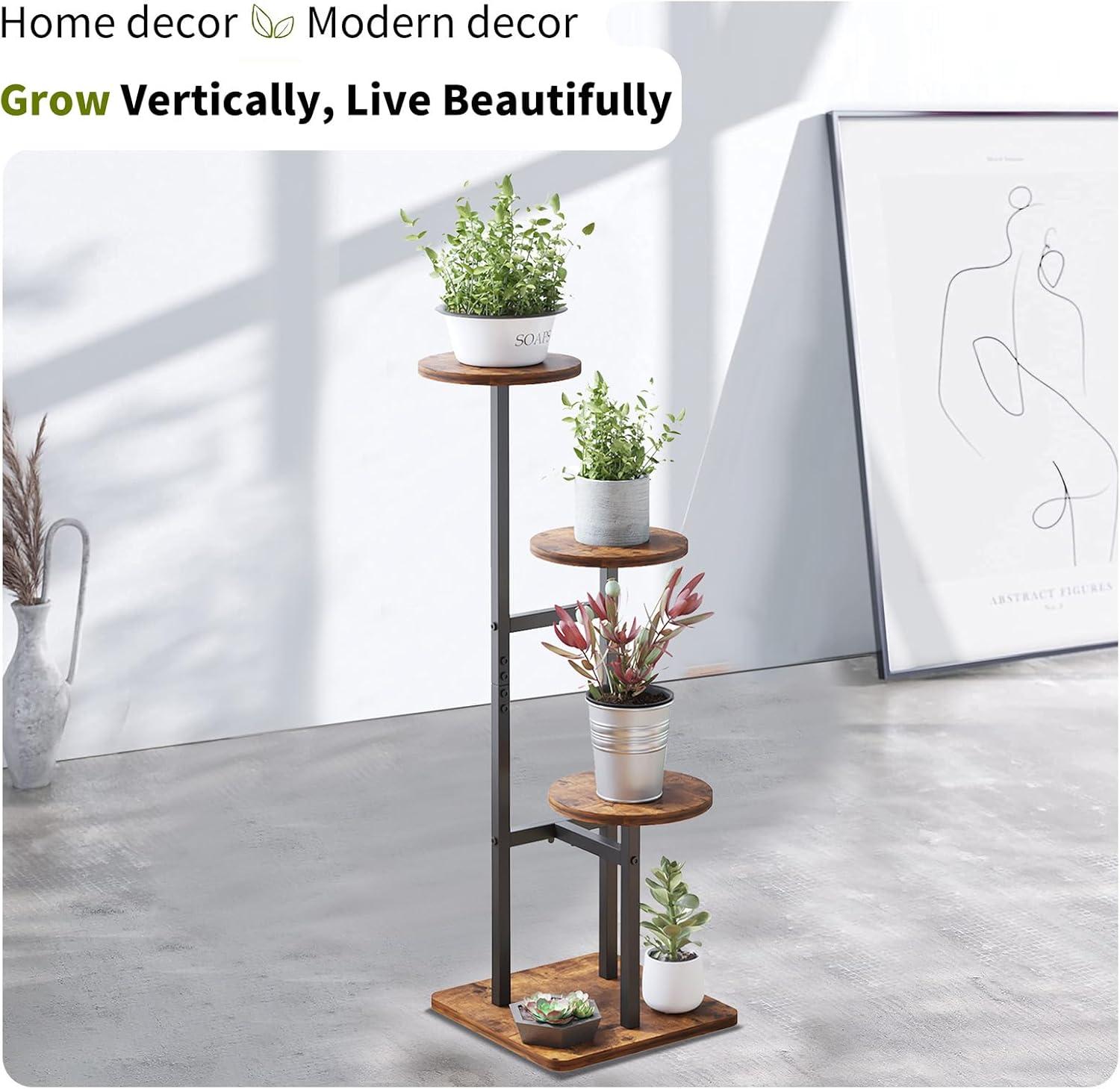 Brown 3-Tier Iron and MDF Corner Plant Stand