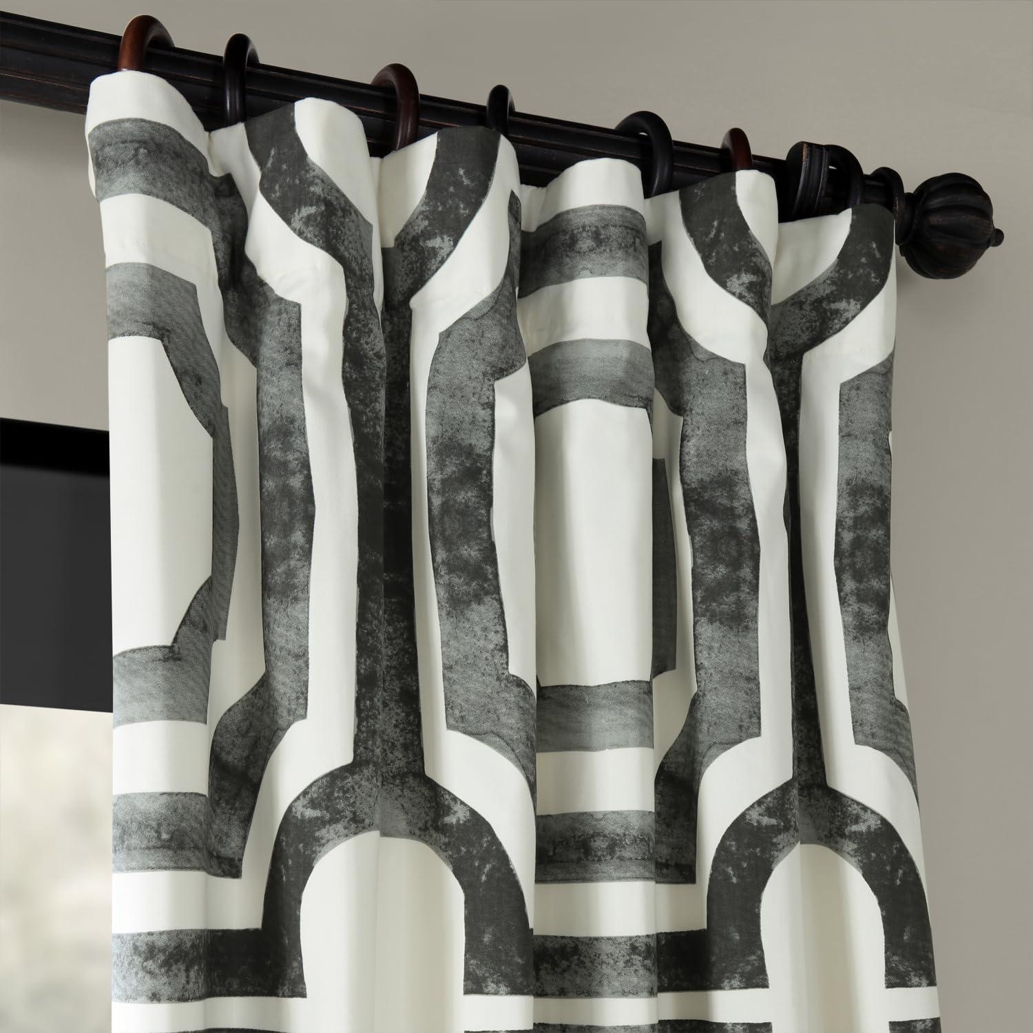 HPD Half Price Drapes Geometric Printed Curtains 108 Inches Long Luxury Cotton Curtains (1 Panel) Room Darkening Window Curtains for Bedroom & Living Room, 50W x 108L, Mecca Geometric Steel
