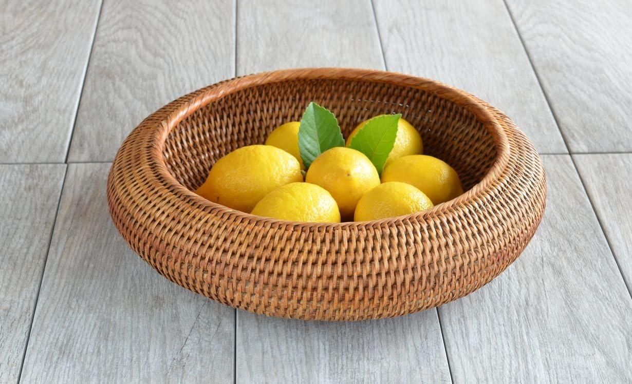 Kouboo La Jolla Rattan Fruit Bowl, Handmade Rattan Round Bowl for Fruit Serving, Decorative Kitchen Counter Bowls, Honey Brown