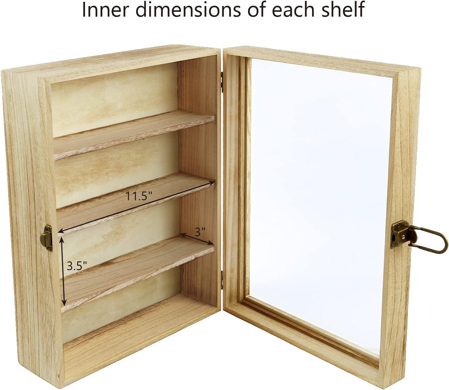 Natural Wood Wall Mounted Display Case with Tempered Glass