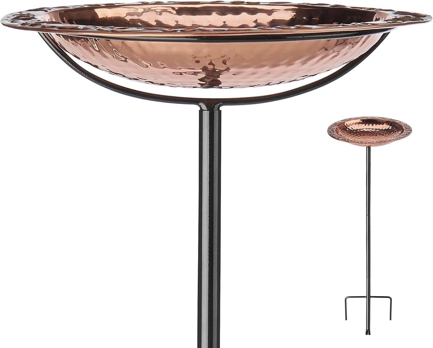 Pure Copper Bird Bath with Staked Metal Stand