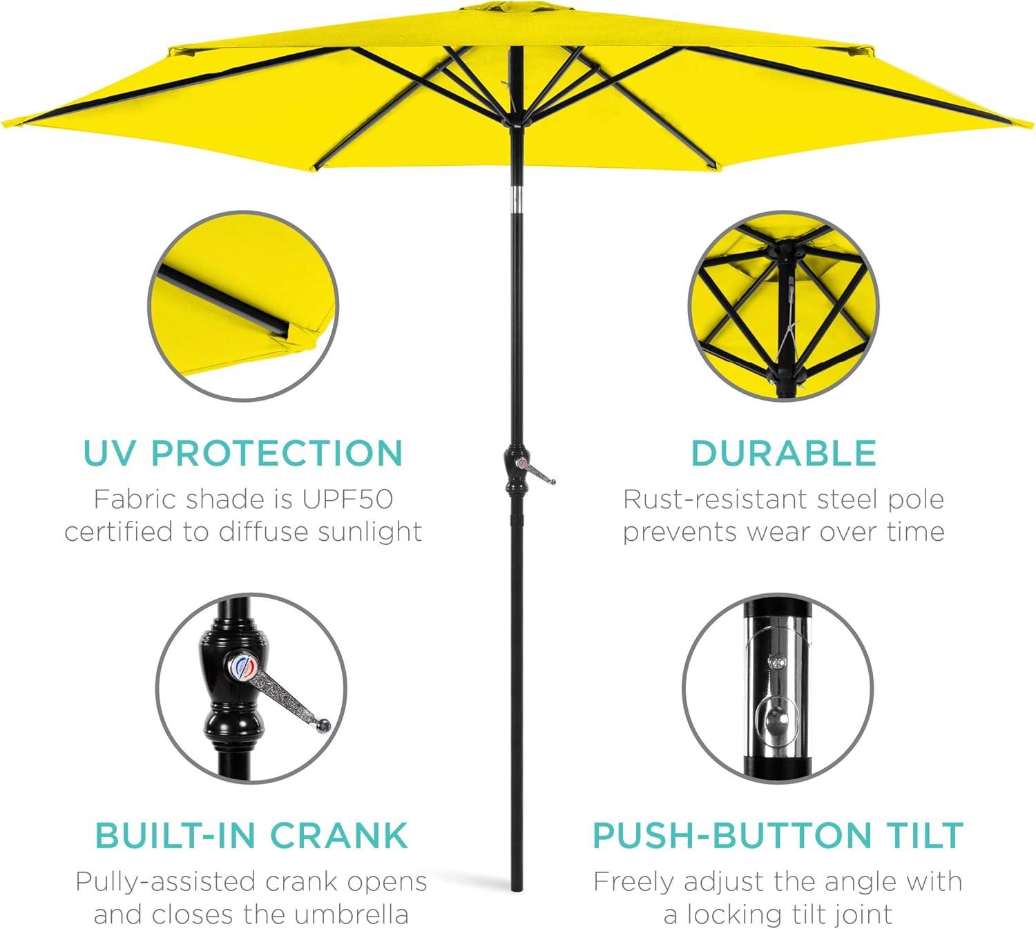 Best Choice Products 10ft Outdoor Steel Market Patio Umbrella w/ Crank, Tilt Push Button, 6 Ribs - Yellow