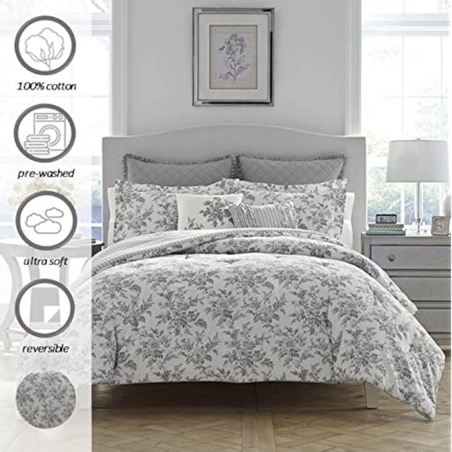 Laura Ashley Laura Ashley Annalise Floral Grey Cotton Bonus Comforter Set