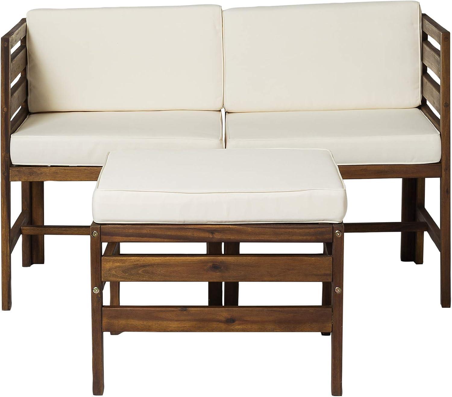 Walker Edison Modular Outdoor Acacia L/R Chairs + Ottoman - Dark Brown