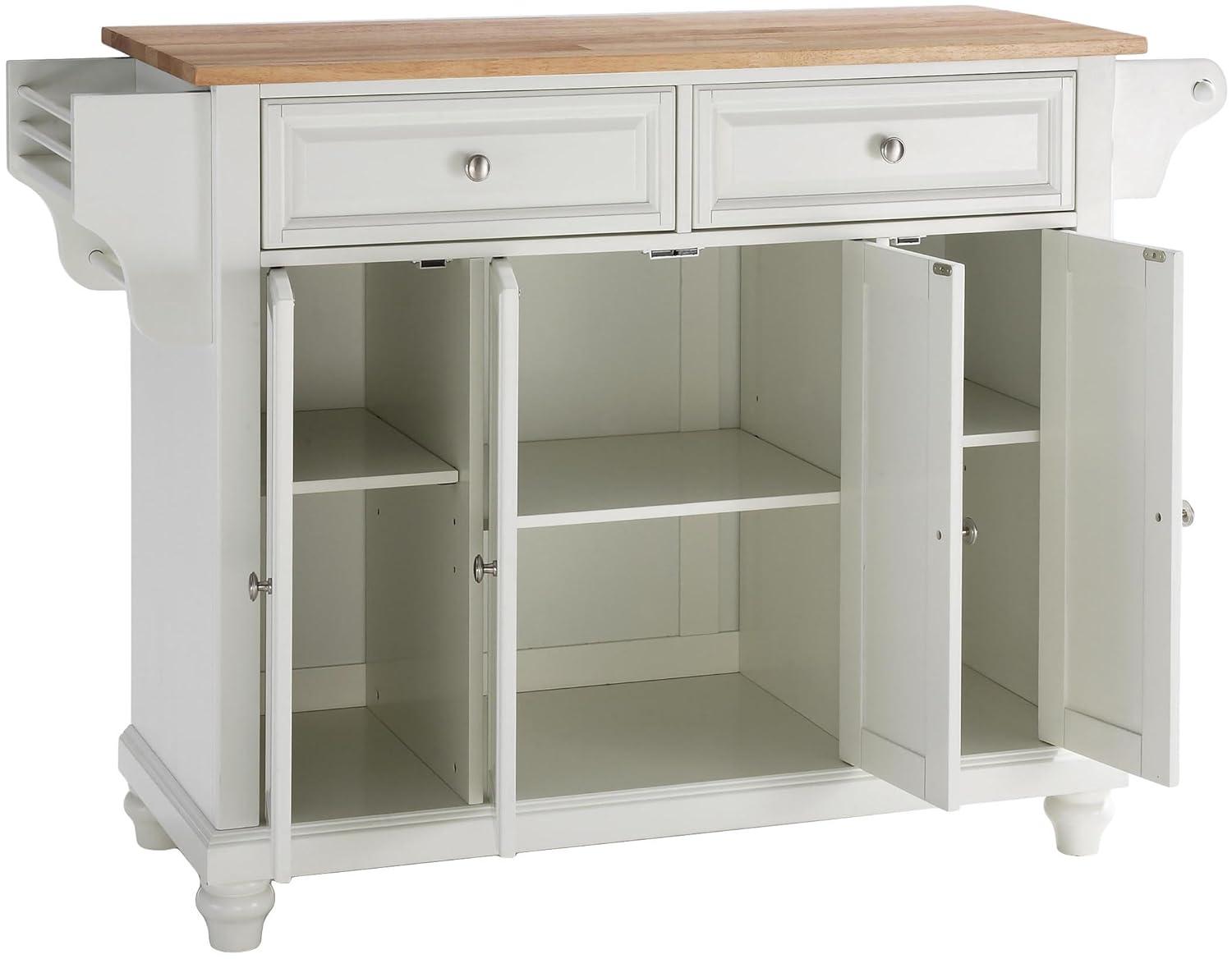 Cambridge Natural Wood Top Kitchen Island White - Crosley: Adjustable Shelves, Towel Bar, Storage Cabinets