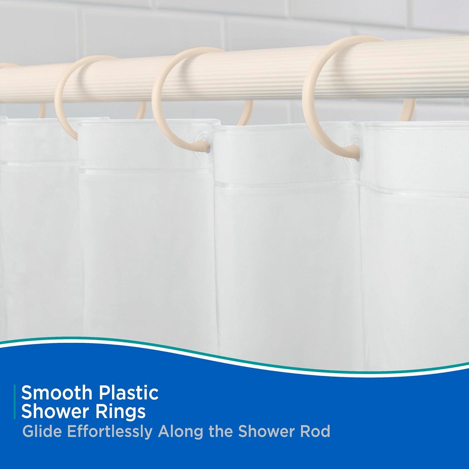 Kenney Rust-Proof Smooth Plastic Shower Curtain Rings, Set of 12, Cream