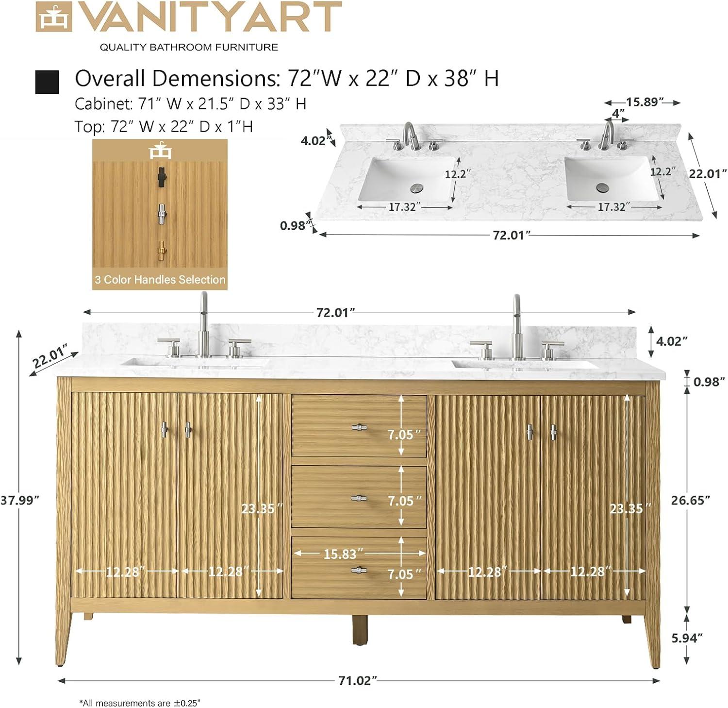 72'' Double Bathroom Vanity with Engineered Marble Top