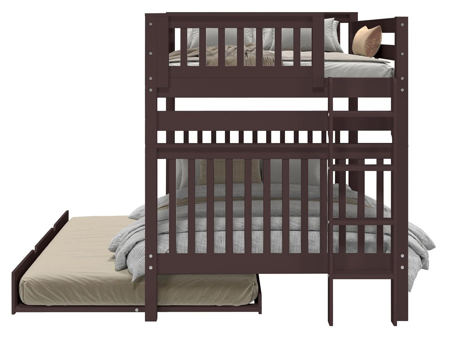 Bedz King Bunk Beds Full over Full Mission Style with End Ladder and a Full Trundle, Dark Cherry