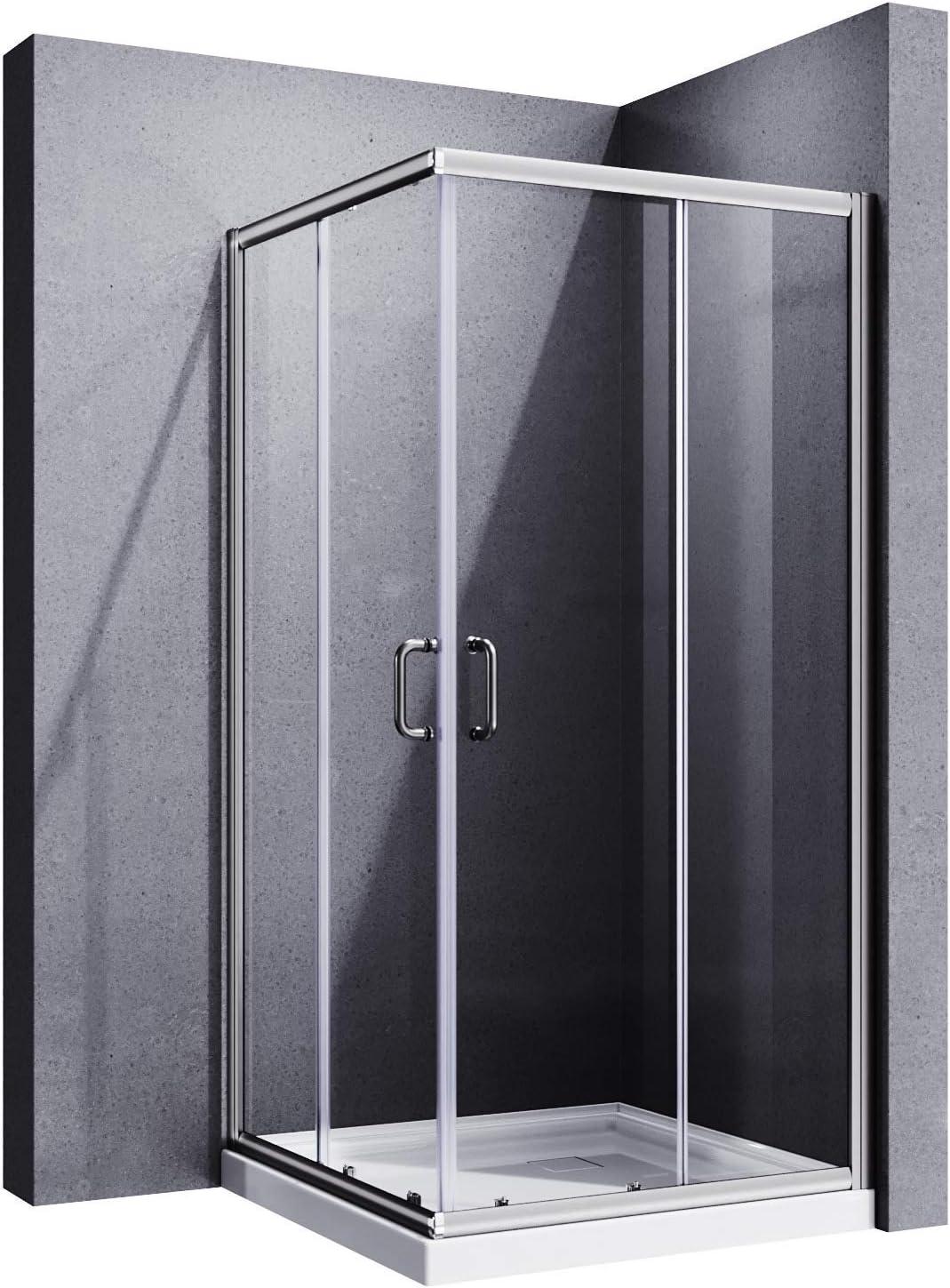 ELEGANT Corner Shower Enclosure Sliding Door 34'' D x 34'' W x 72'' H Double Sliding Shower Doors 1/4 in.Clear Glass French Corner Enclosure,Brushed Nickel (Shower Base No Included)