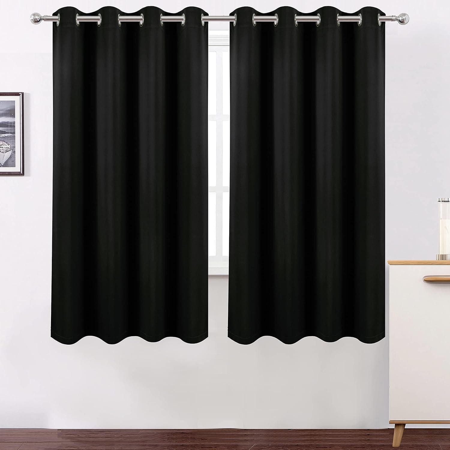 Coodeto Short Blackout Curtains Black, Set of 2, W52 x L63 - Blackout Curtains for Kitchen and Kids Bedroom