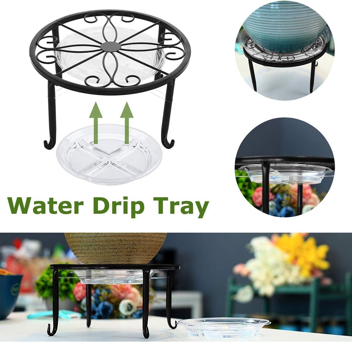 3 Pack 9 inches Metal Plant Stands with Saucer for Indoor and Outdoor Plants Heavy Duty Potted Heavy Duty Flower Pot Stand Holder Rustproof Iron Round Plant Shelf for Garden, Brown