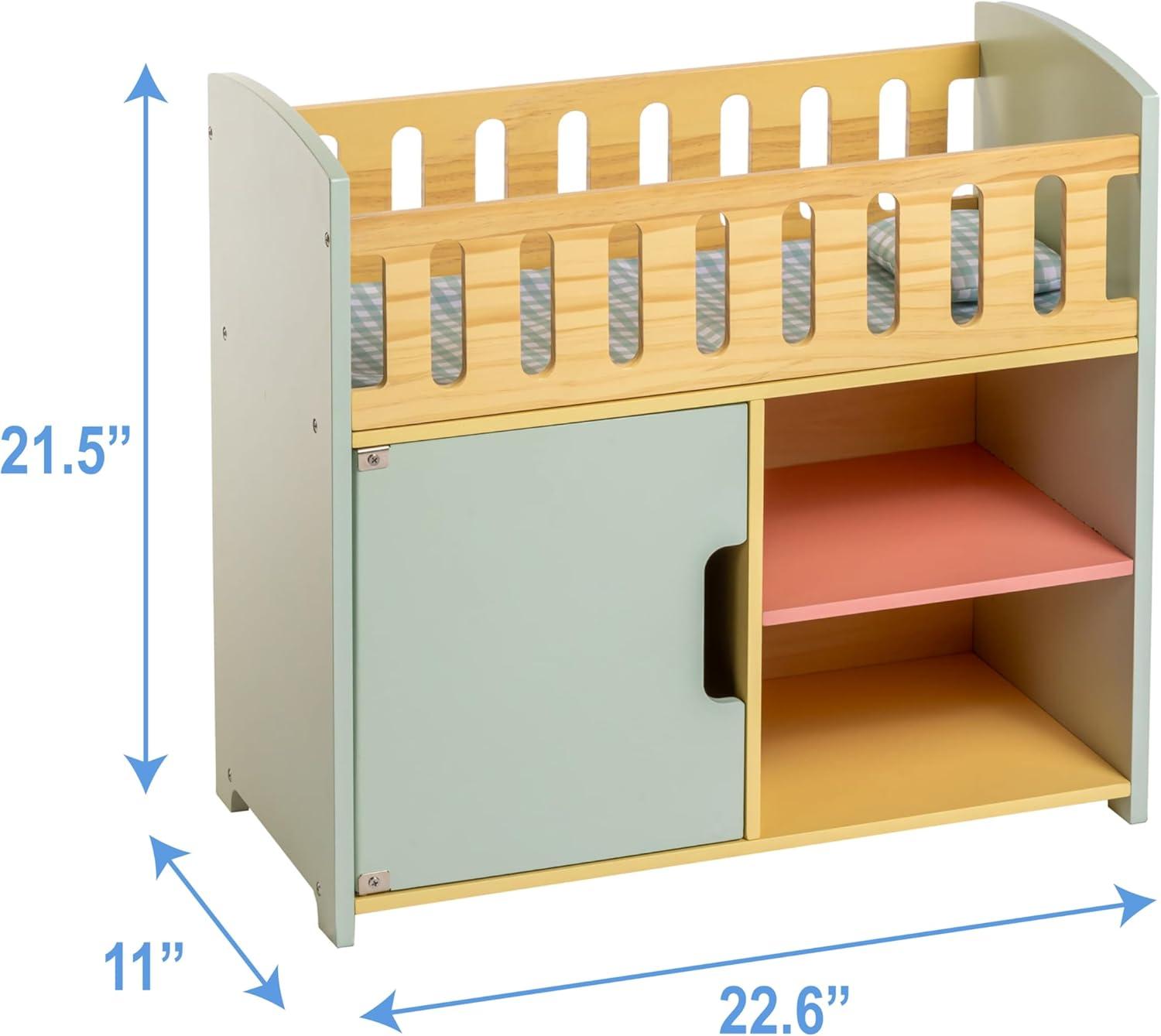 Deluxe Wooden Doll Crib with Storage in Multicolor