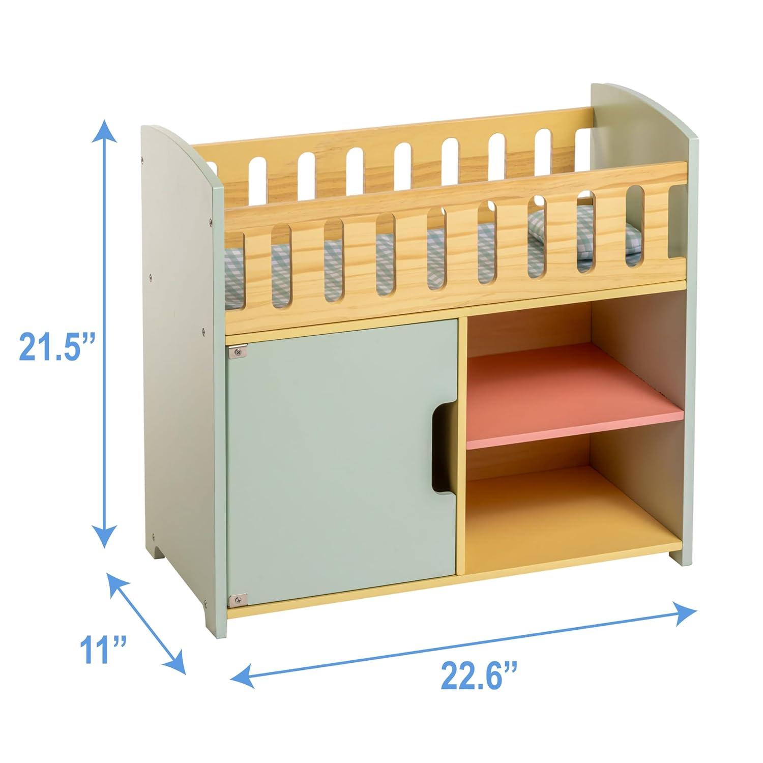 Deluxe Wooden Doll Crib with Storage in Multicolor