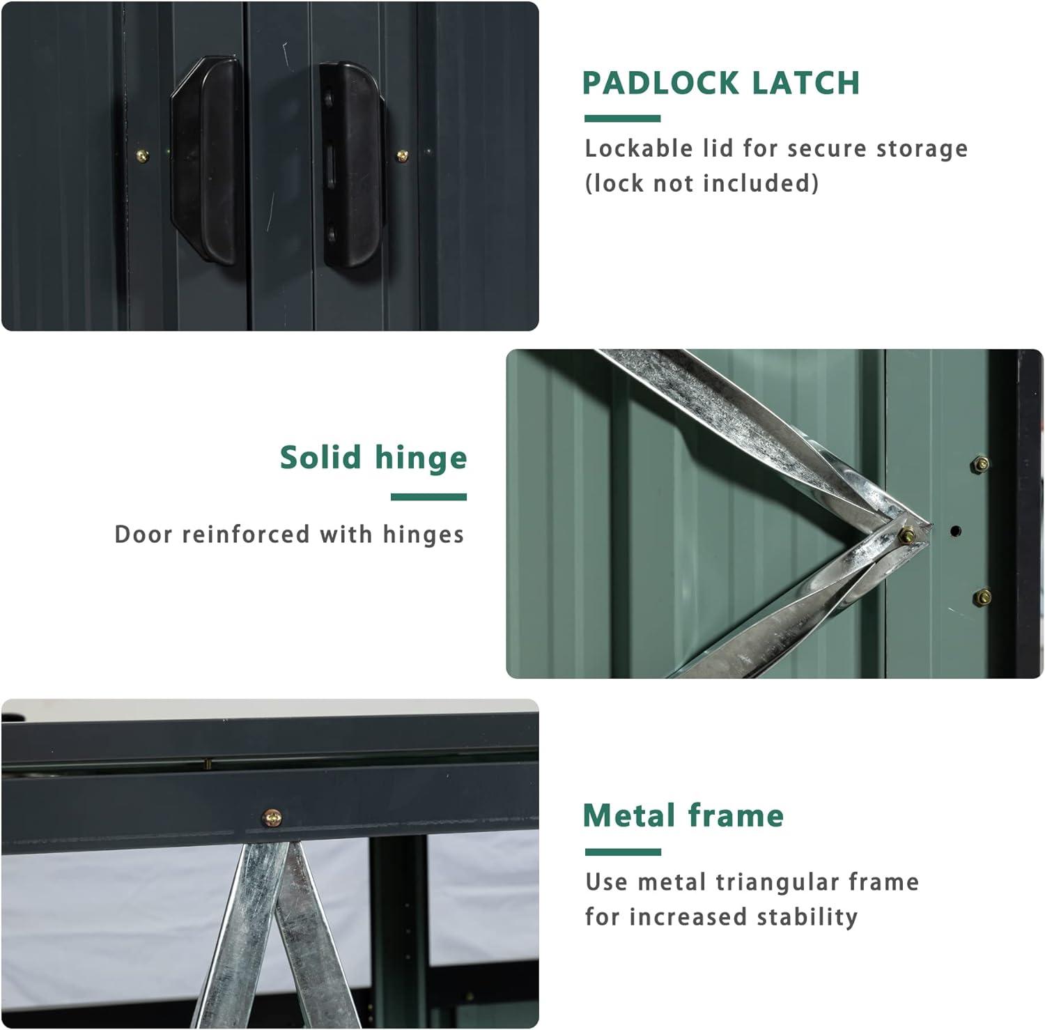 Black Metal Outdoor Garbage Bin Shed with Lockable Doors