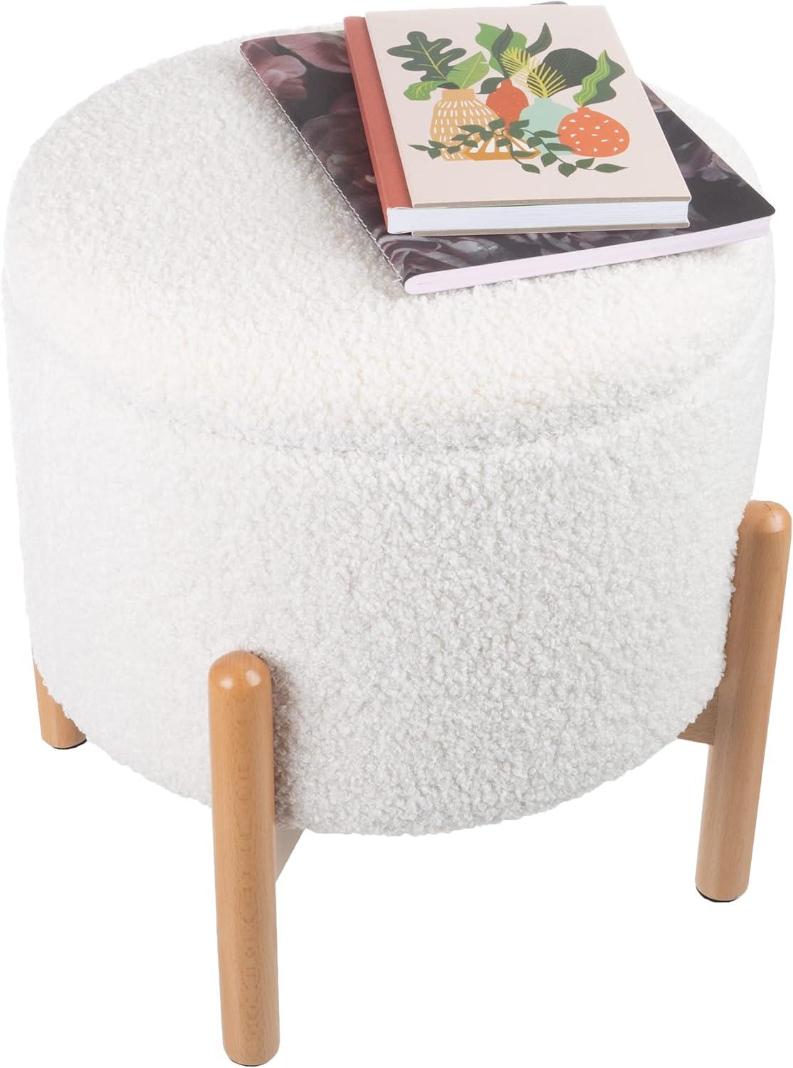 Lavish Home Round Ottoman with Removable Top for Storage