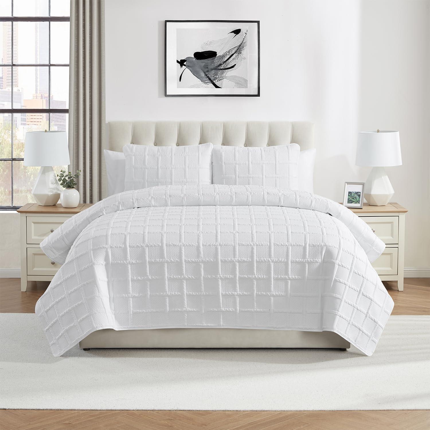 VCNY Square 3-Piece Solid Pinsonic Textured Quilt Set
