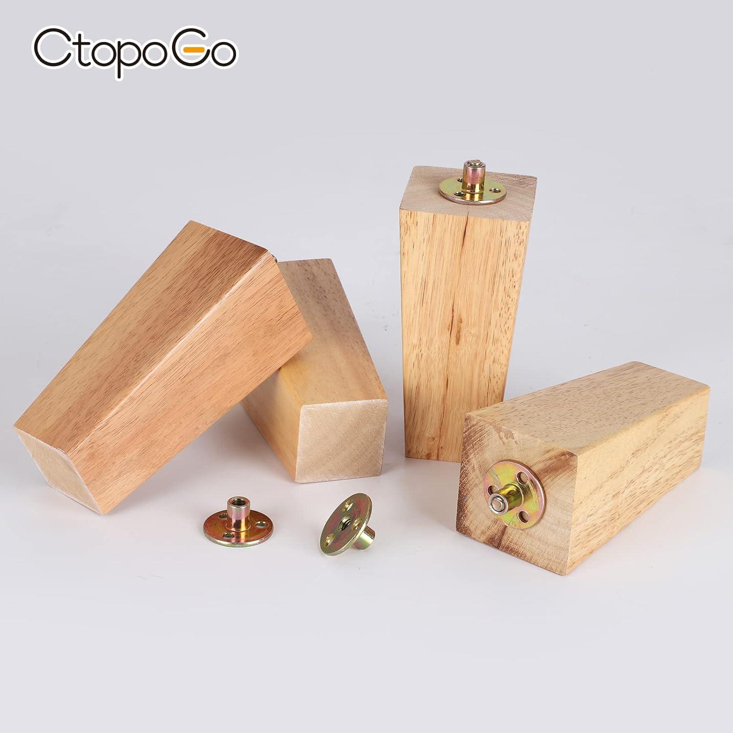 6 Inch Wood Furniture Legs, Wooden Couch Sofa Leg Feet Set of 4, Mid-Century Modern Black Square Replacement Legs for Sectional Nightstand Armchair Recliner Table Dresser Sideboard