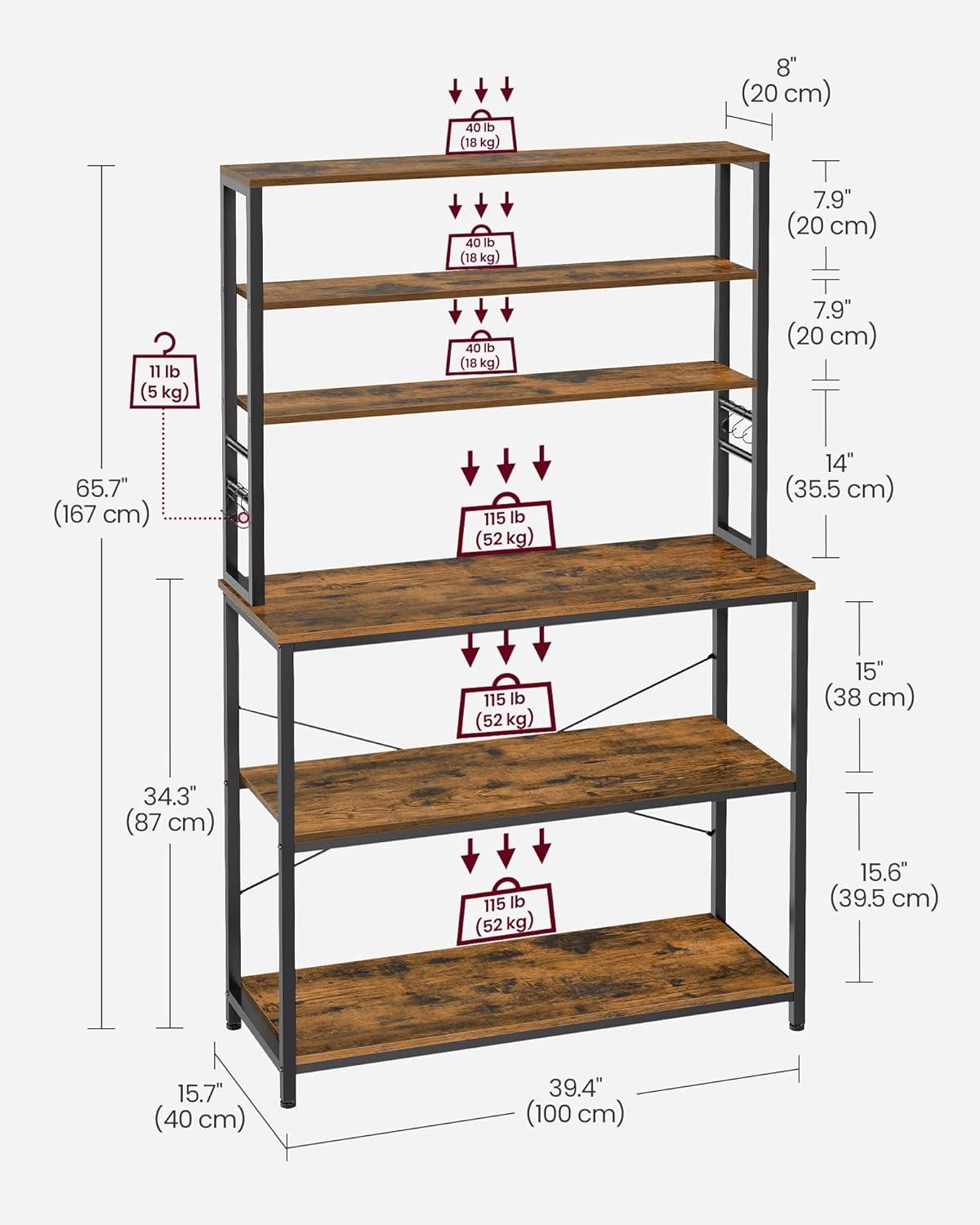 Rustic Brown and Black 6-Tier Adjustable Kitchen Baker's Rack