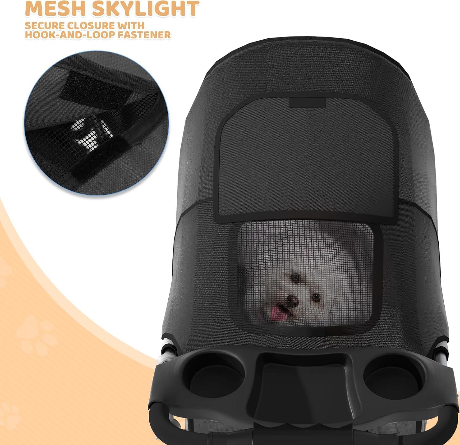 Magshion Foldable Pet Dog and Cat Stroller with Adjustable Canopy Storage Basket and Cup Holder for Small and Medium Pets