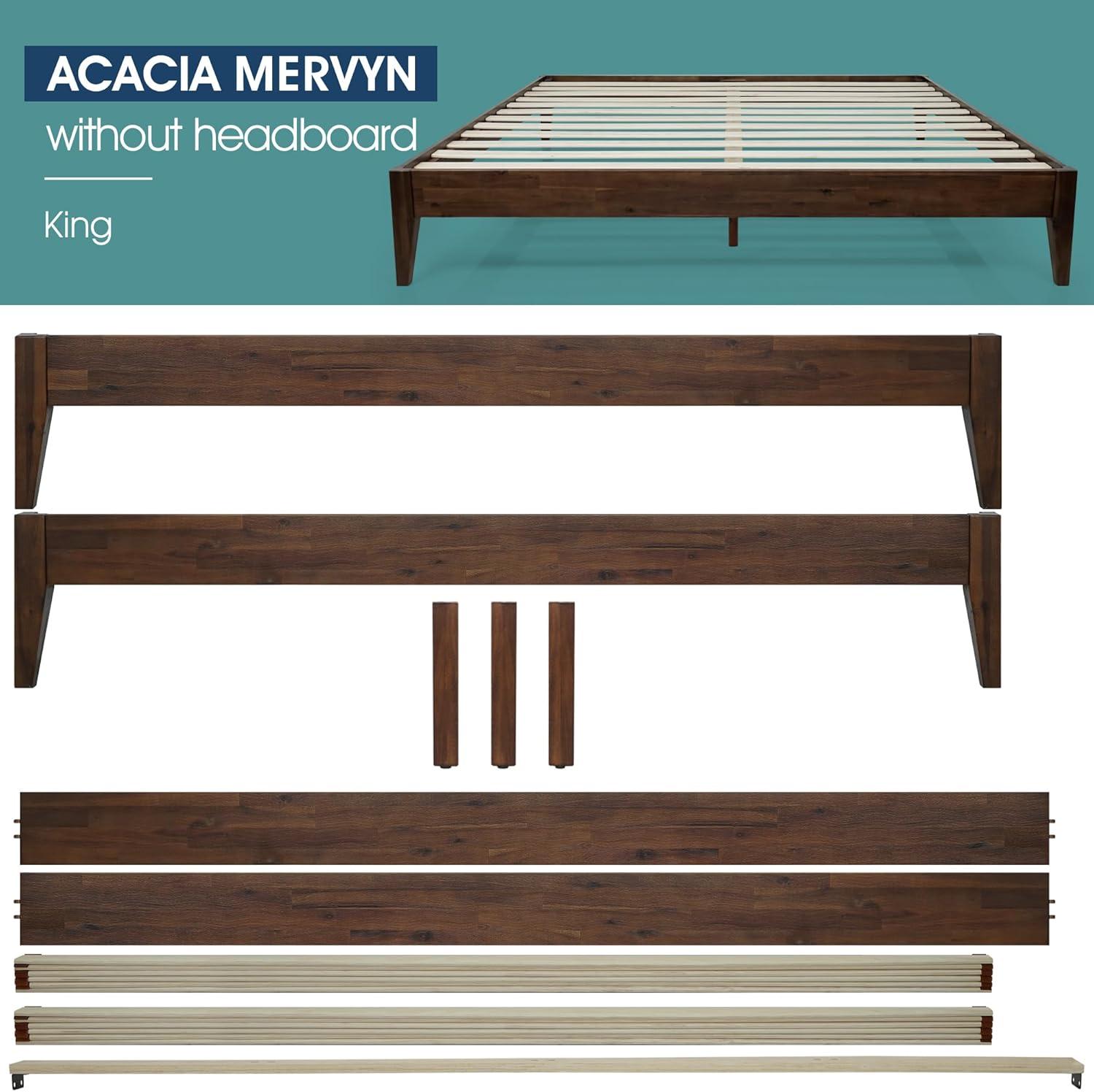 Acacia Mervyn Wooden Bed Frame, 100% Solid Wood Platform Bed, All Mattress Support & No Box Spring Needed, Effortless Assembly, 800 lbs Capacity, 5 Years Warranty Bedroom Furniture (Chocolate, King)