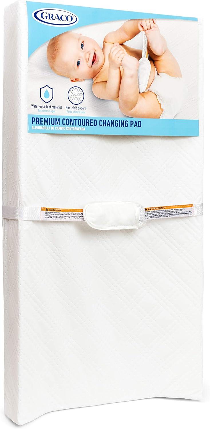 White Water-Resistant Contoured Baby Changing Pad