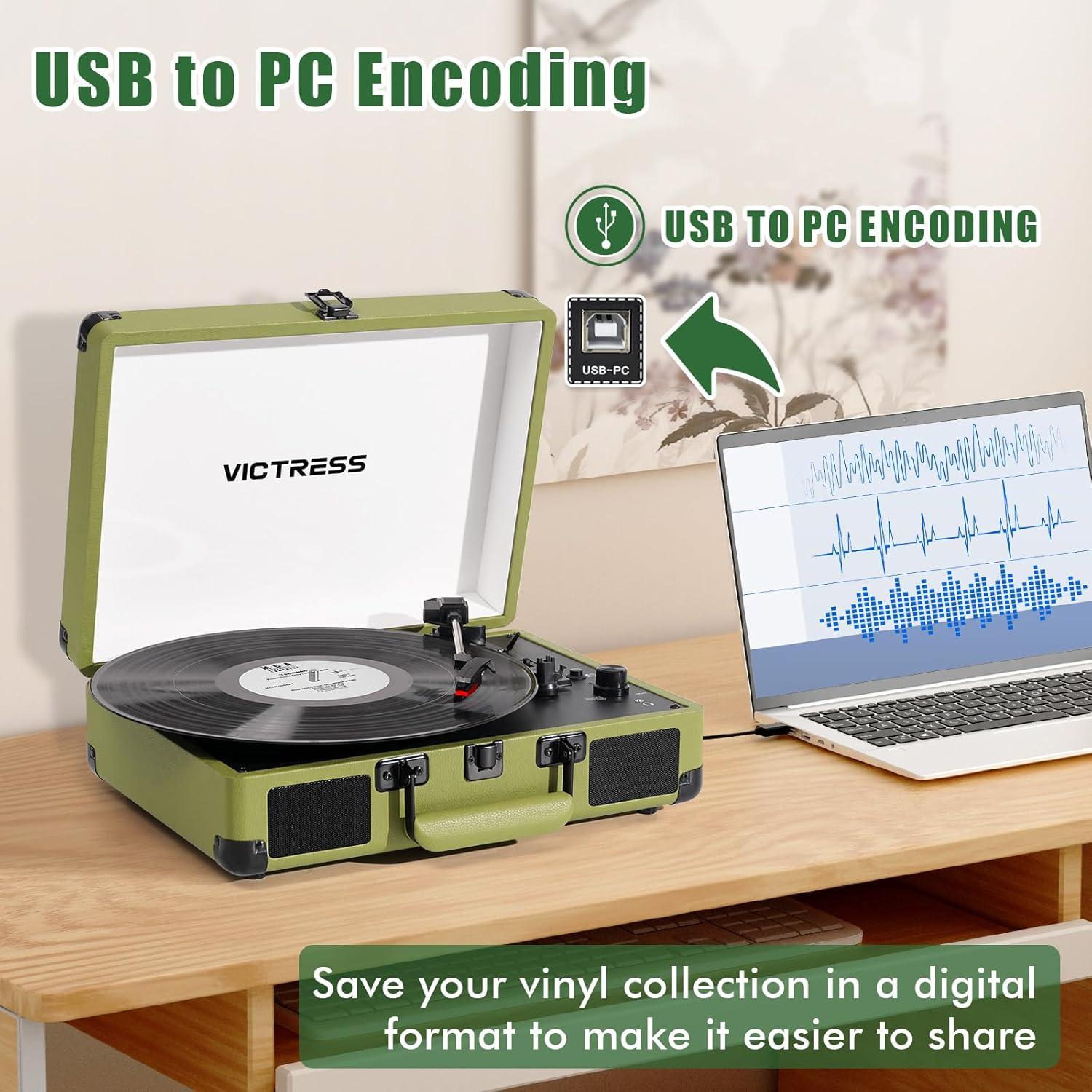 Victrola Journey 3-Speed Bluetooth Suitcase Record Player - Mint: Belt Drive Turntable