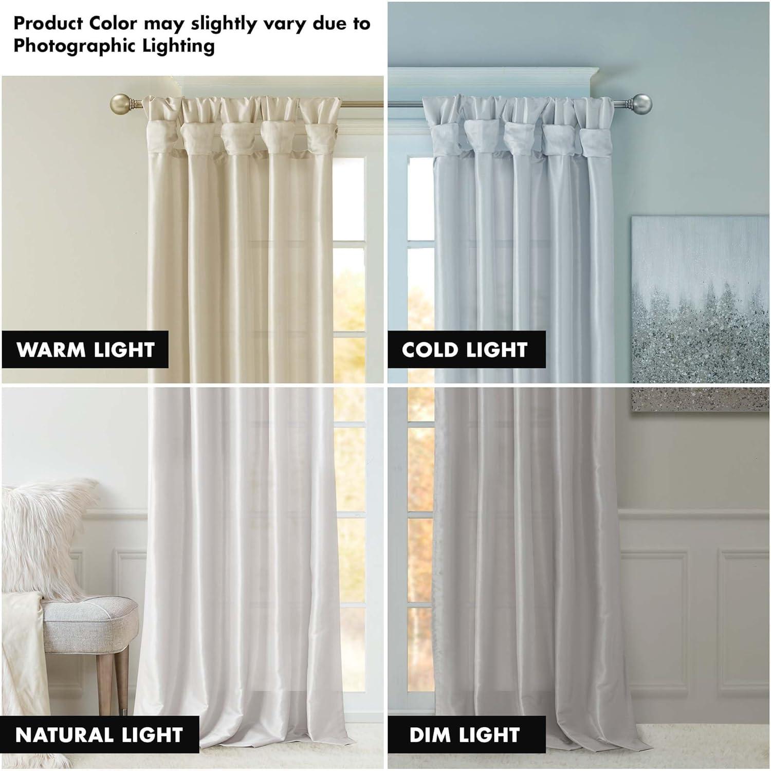 Silver Faux Silk Room-Darkening Tab Top Curtain Panel