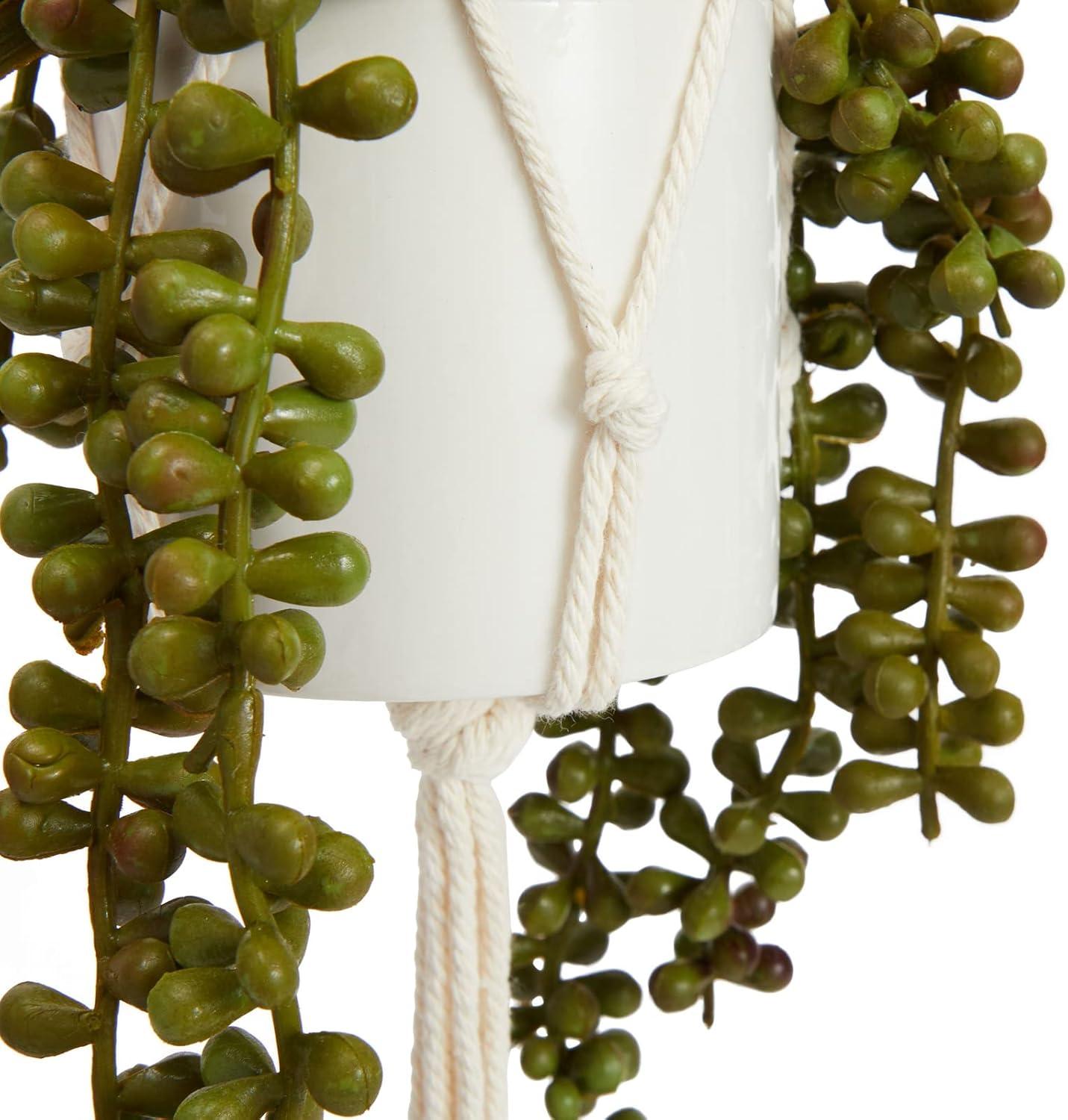 Juvale Hanging Artificial String of Pearls Plant with White Ceramic Pot for Wall Decor, House Warming Gift (31 in, 2 Pack)