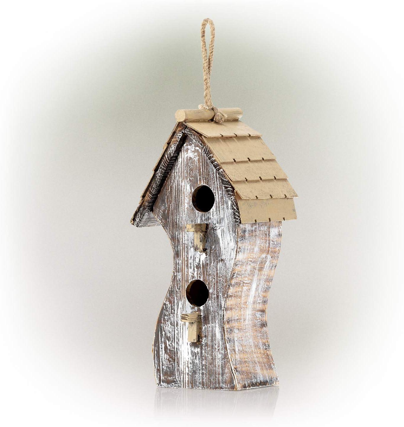 Alpine Corporation 8" x 17" Hanging Swirly Vintage Wood Birdhouse, White