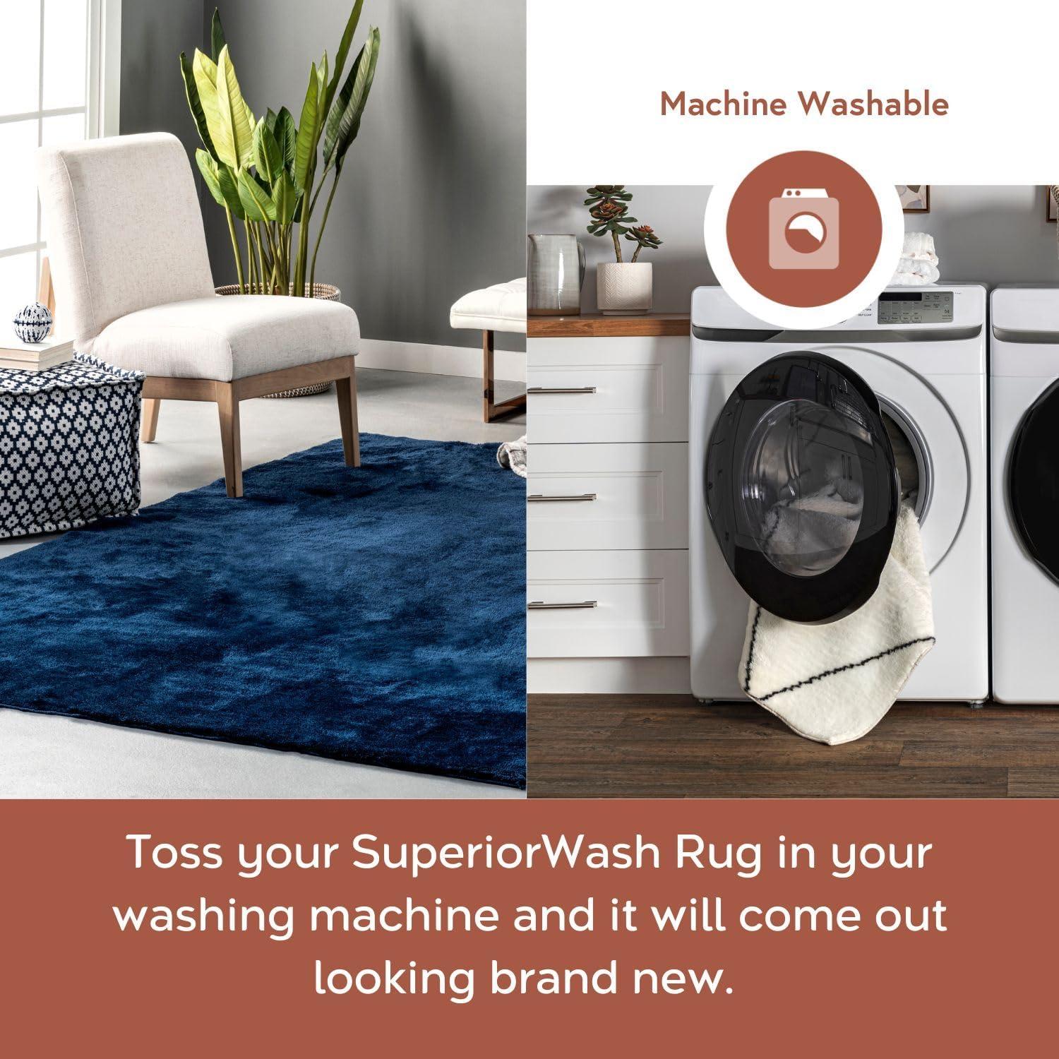 nuLOOM 2' x 10' Cozy Plush SuperiorWash Area Rug, Machine Washable, Non-Slip, Soft Fluffy Shag Carpet for Living Room Bedroom Nursery, Loni Navy