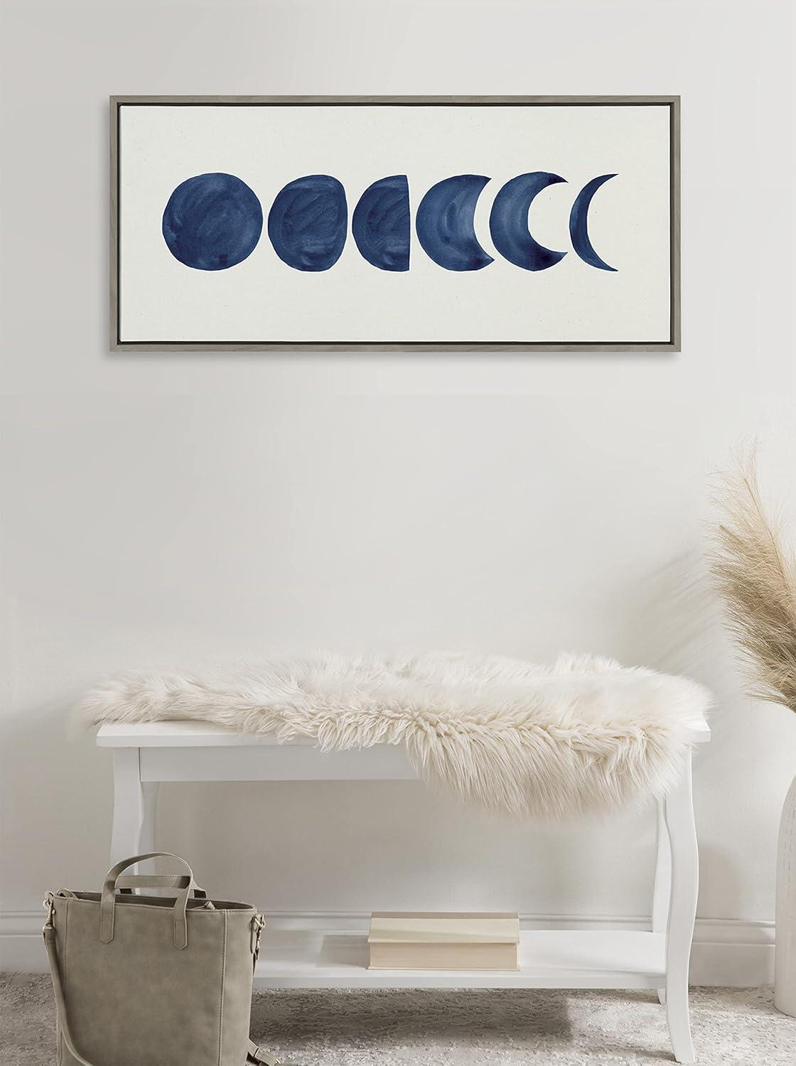 Kate and Laurel Sylvie Linear Moon Phases Framed Canvas by Teju Reval of SnazzyHues, 18x40, Gray