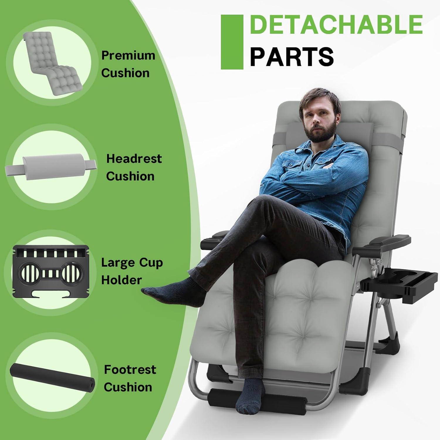 Gray Cushioned Zero Gravity Recliner with Cup Holder