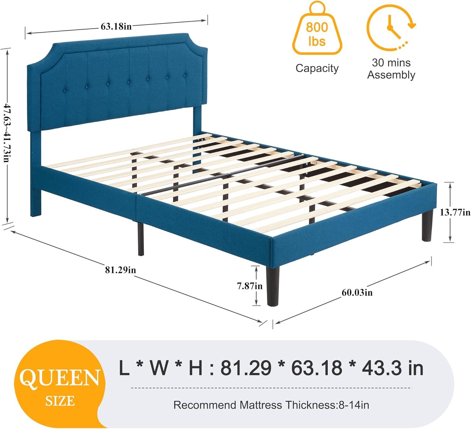VECELO Queen Size Platform Bed Frame with Fabric Upholstered Headboard and Wooden Slats Support, No Box Spring Needed/Easy Assembly,Beige