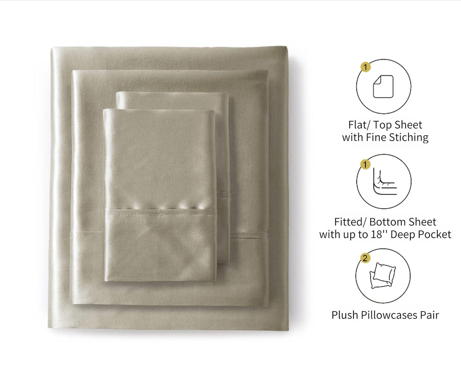 Lanest Housing Silk Satin Sheets, Full Size Satin Bed Sheet Set with Deep Pockets, Cooling Soft and Hypoallergenic Satin Sheets Full - Taupe