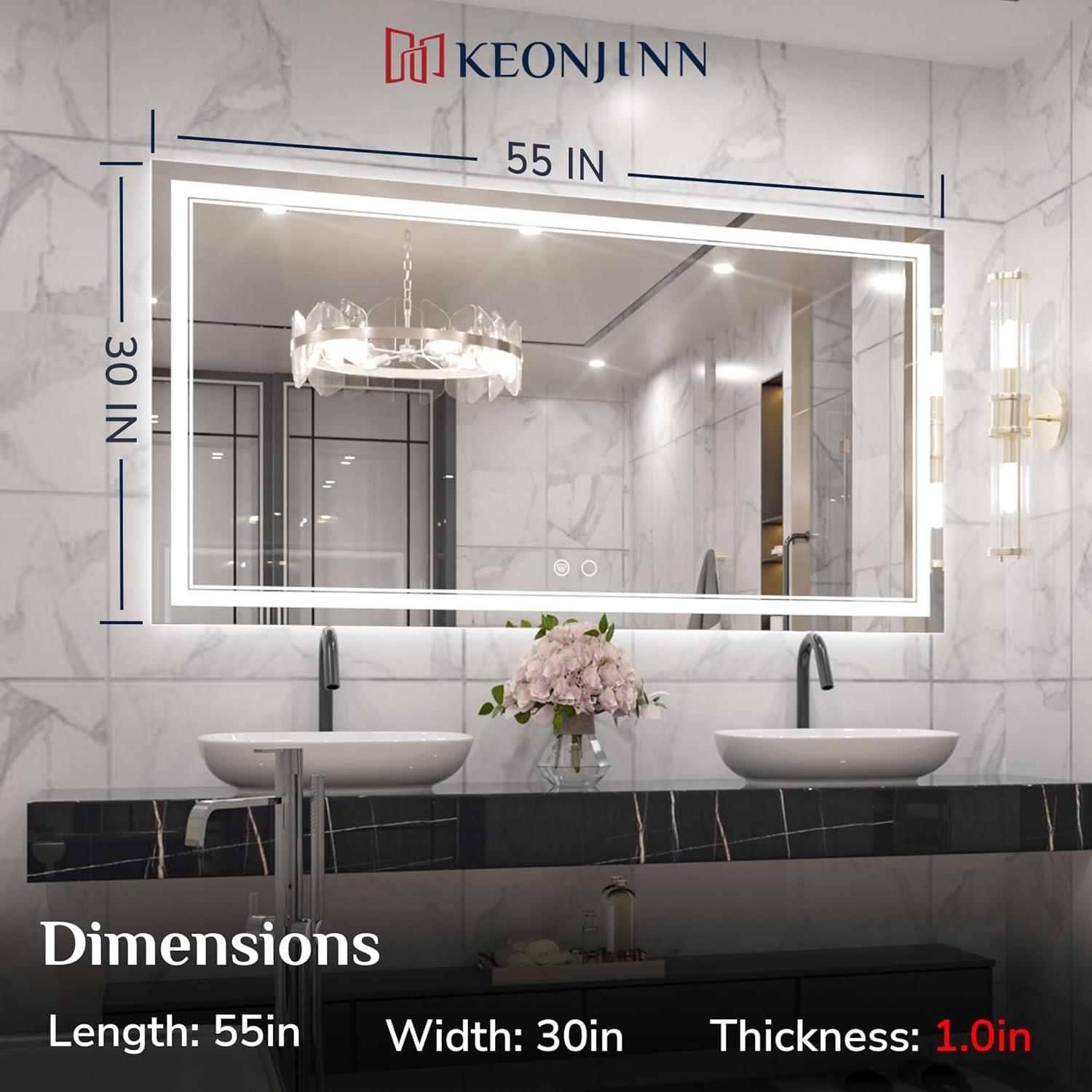Keonjinn 84 x 32 Inch LED Bathroom Mirror with Lights 3 Color Temperature Frontlit Oversized Vanity Mirror Wall Mounted Anti-Fog, UL Listed LED Driver, Tempered Glass Dimmable Lighted Bathroom Mirror