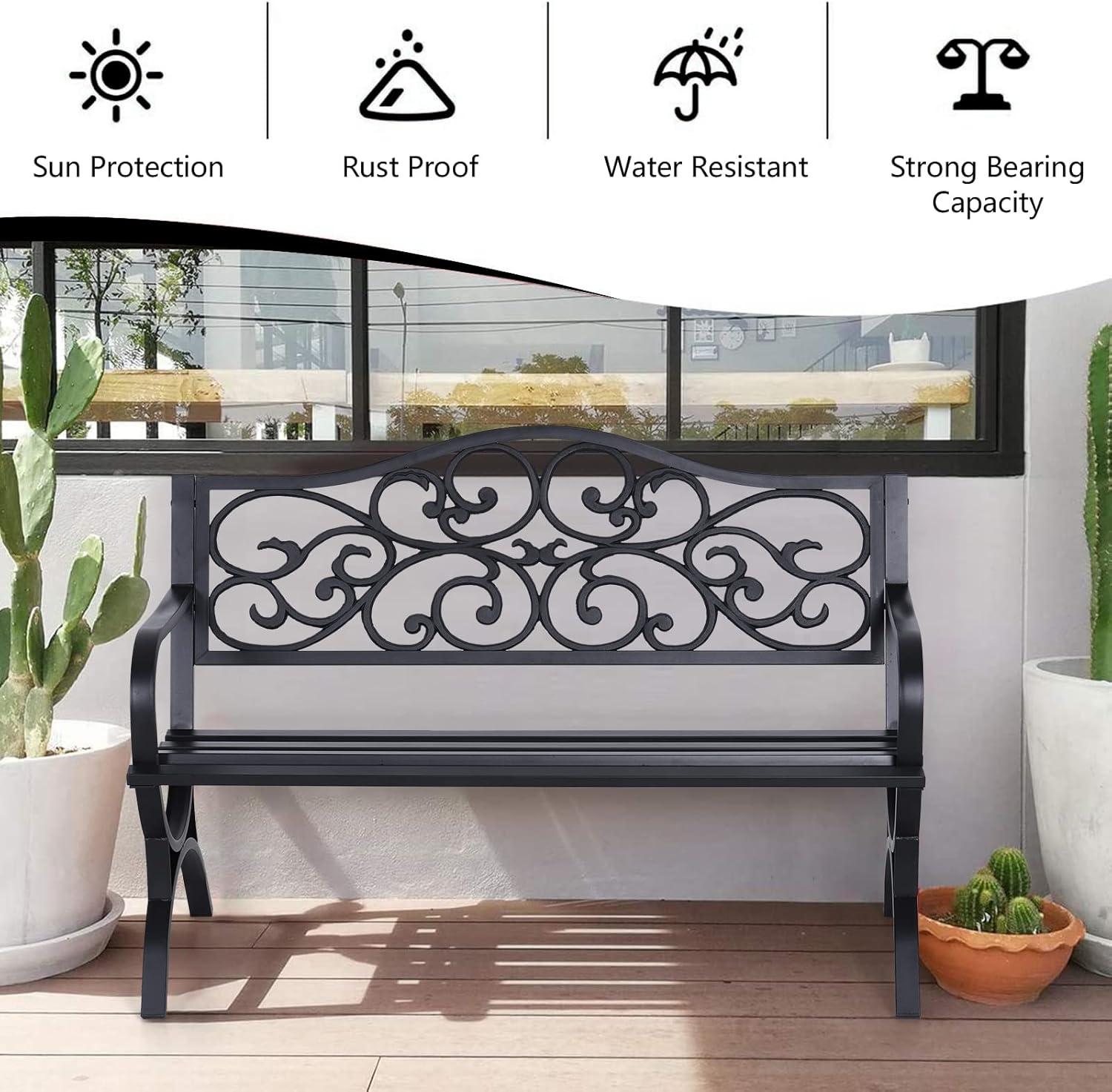 Sophia & William Outdoor Patio Metal Bench Pinkish Red