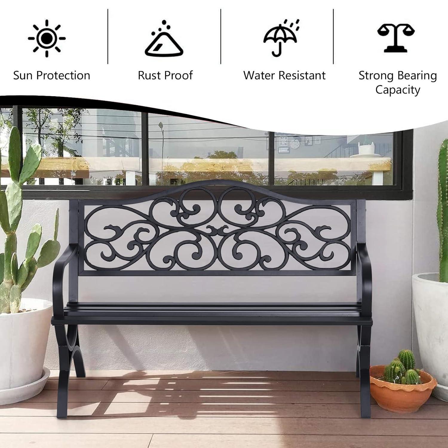 Sophia & William Outdoor Patio Metal Bench Pinkish Red