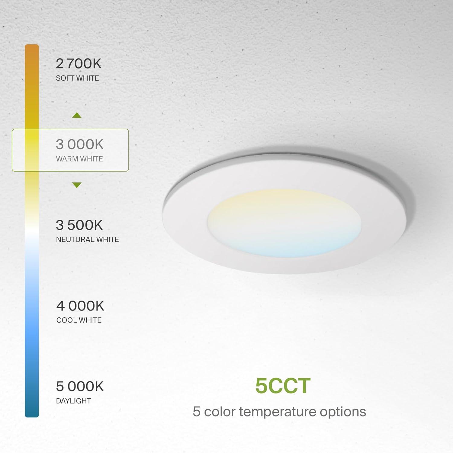 ASD 12 Pack Fire Rated Recessed Lights 4 Inch, 5 Colors 2700K/3000K/3500K/4000K/5000K, 840 Lumens, 2 Hour Fire Rating, Ultra Thin Dimmable Canless Downlight, No Tenmat Needed, Wet and IC Rated, ETL