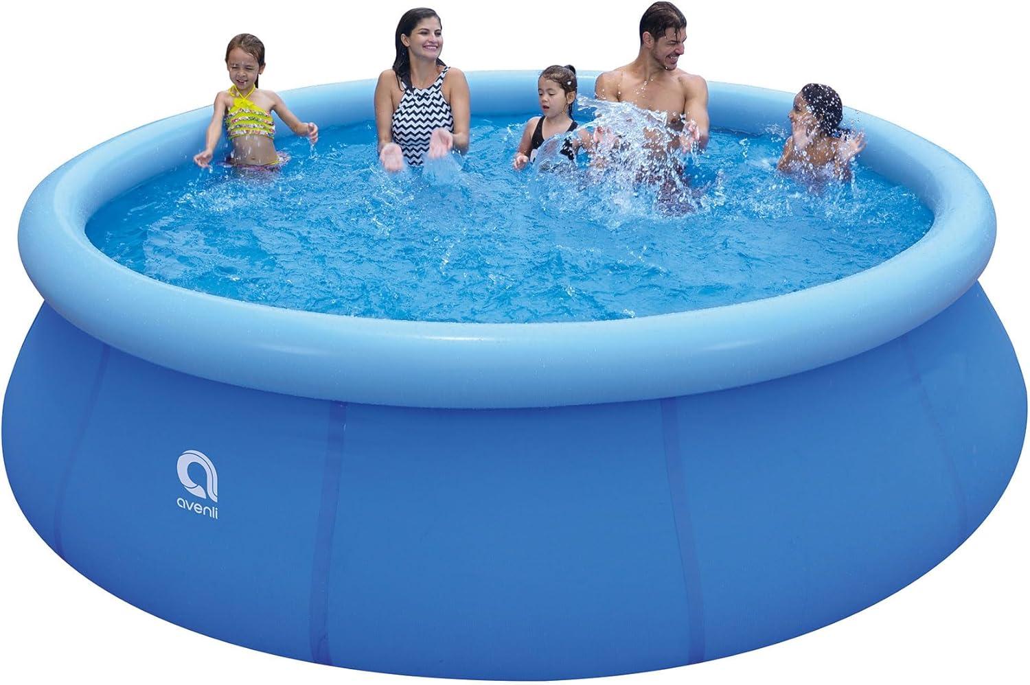 JLeisure Avenli 17808 12 Foot x 30 Inch 2 to 3 Person Capacity Prompt Set Above Ground Kids Inflatable Outdoor Backyard Kiddie Swimming Pool, Blue