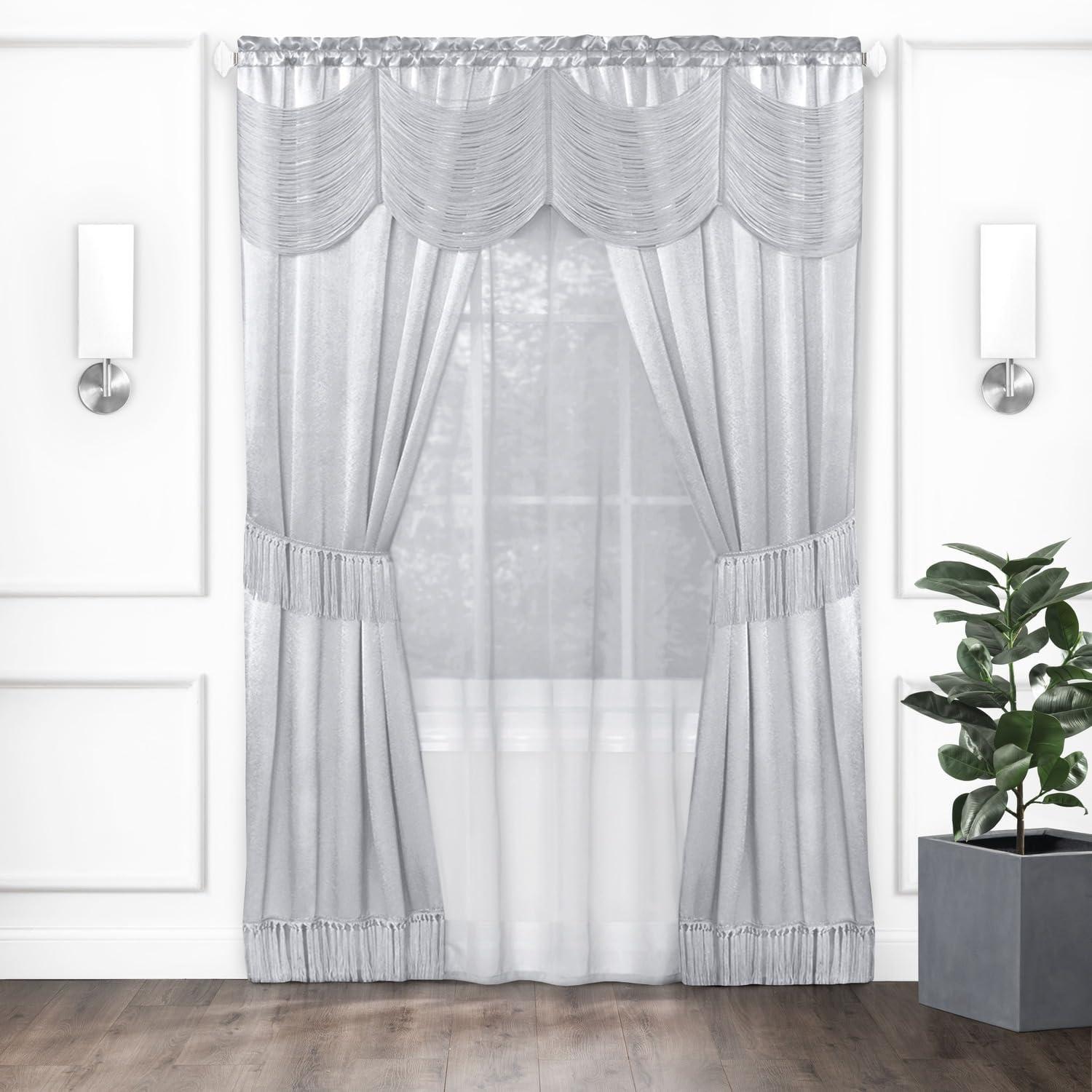 Silver Sheer Polyester 6-Piece Rod Pocket Window Curtain Set