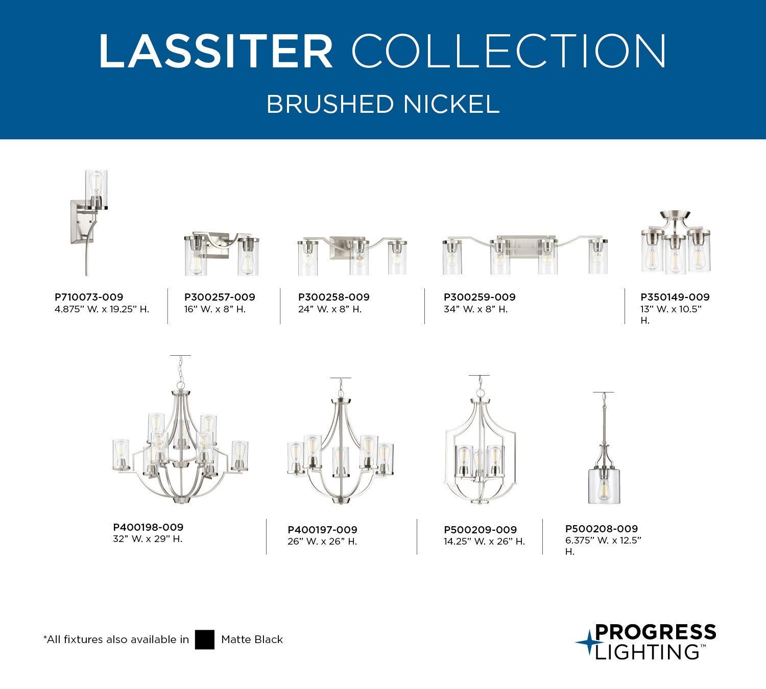 Progress Lighting Lassiter 4-Light Bath Light, Brushed Nickel, Clear Glass Shades