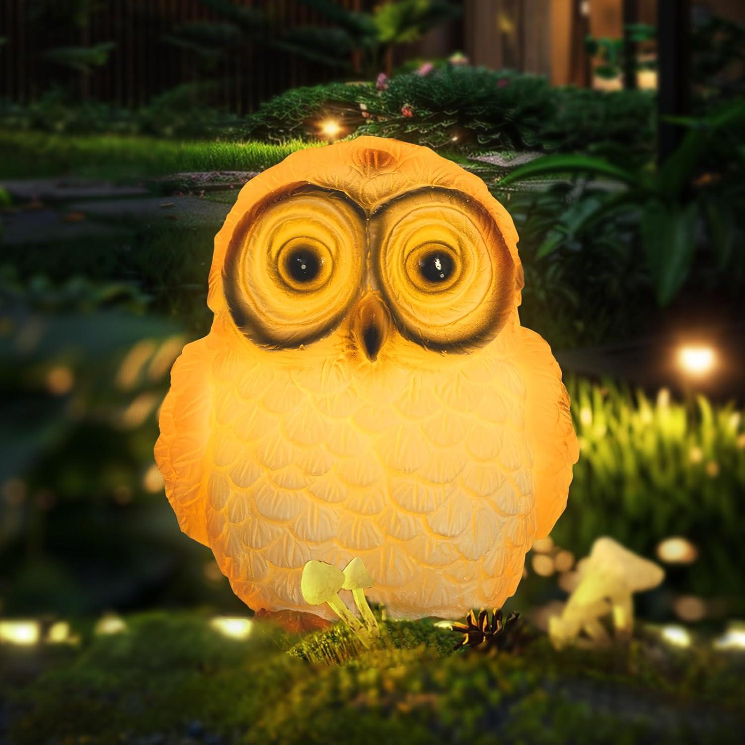 Solar Resin Owl Figurine with LED Lights for Outdoor Decor