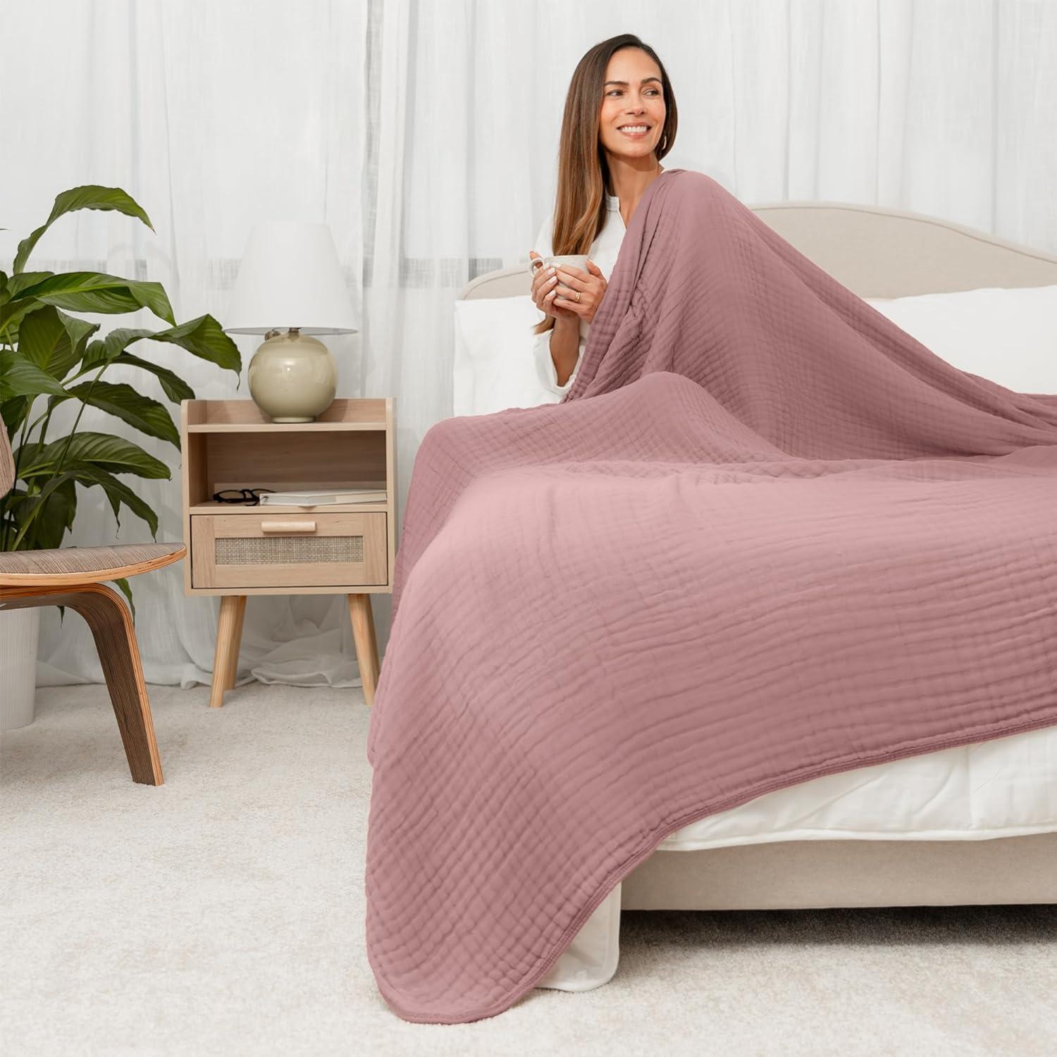 Mauve Queen Muslin Cotton Throw Blanket