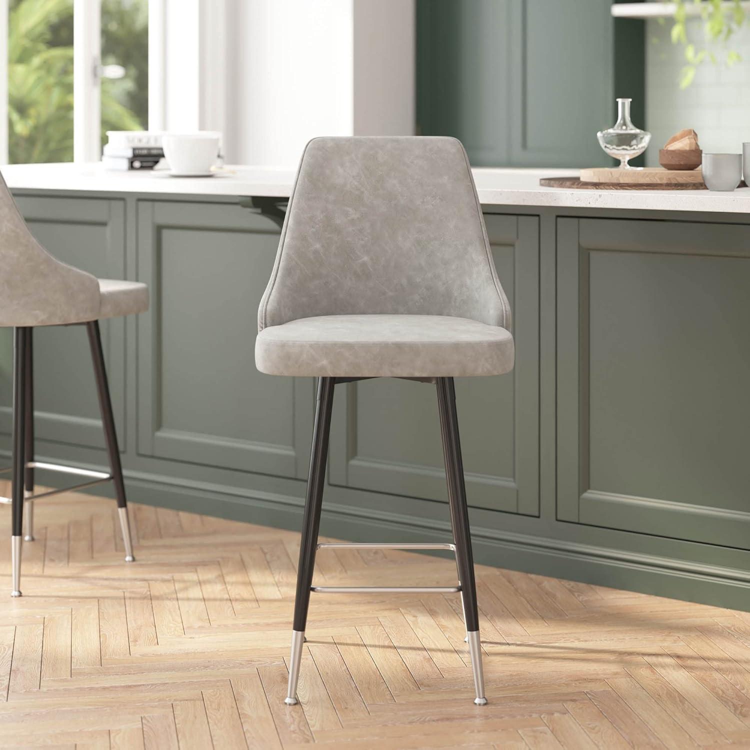 Flash Furniture Commercial Gray LeatherSoft Counter Height Stools with Chrome Accents - 2 Pack