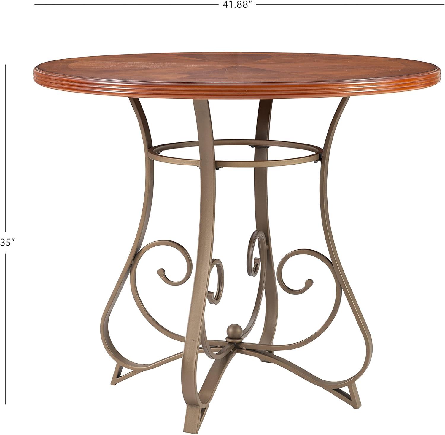 Linon Hamilton 42" Round Cherry Wood Dining Table Base in Matte Pewter & Bronze