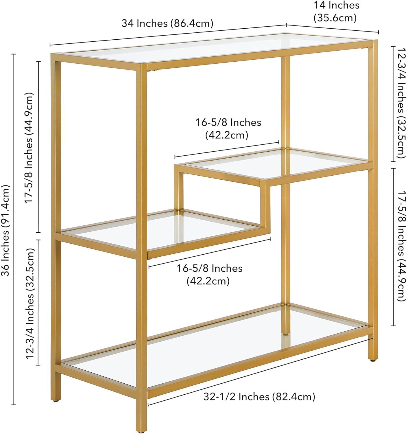 36 in. Gold Metal & Glass Four Tier Etagere Bookcase