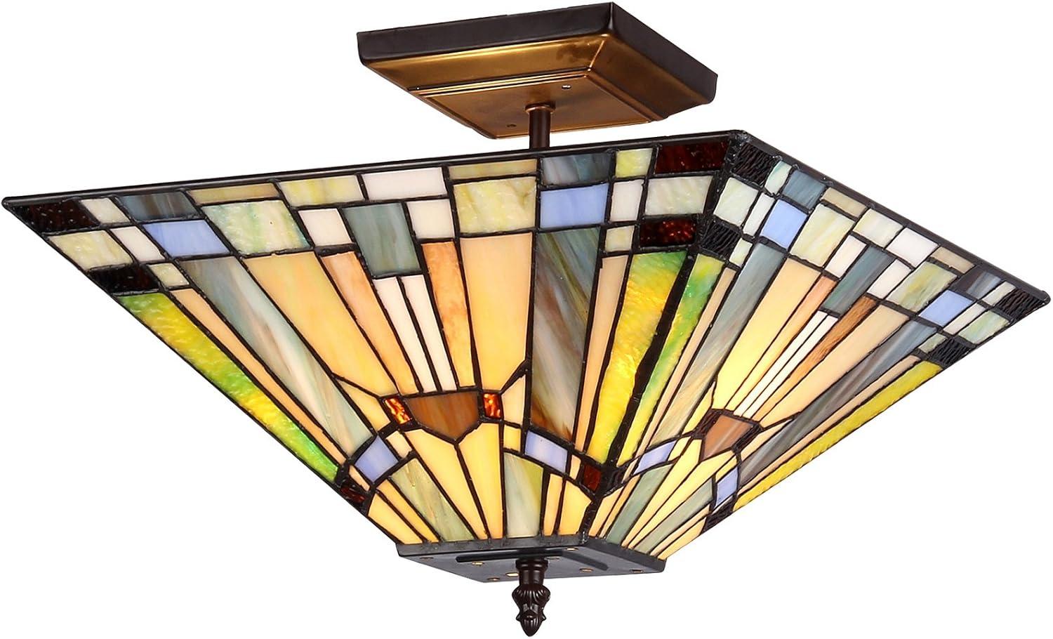 Kinsey 14" Bronze and Glass Mission Semi-Flush Ceiling Light