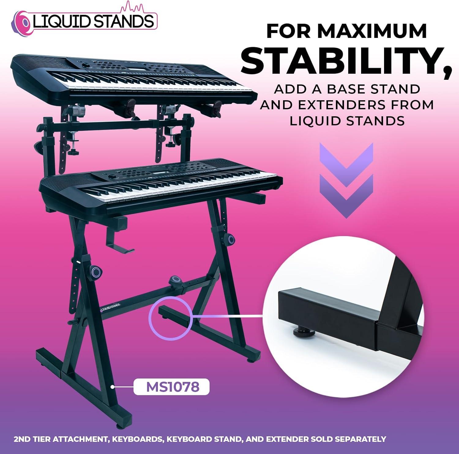 Liquid Stands 2nd Tier Keyboard Stand Attachment with Straps - Arms Only - Double Stand Extender for Square Tube Z Style Stands