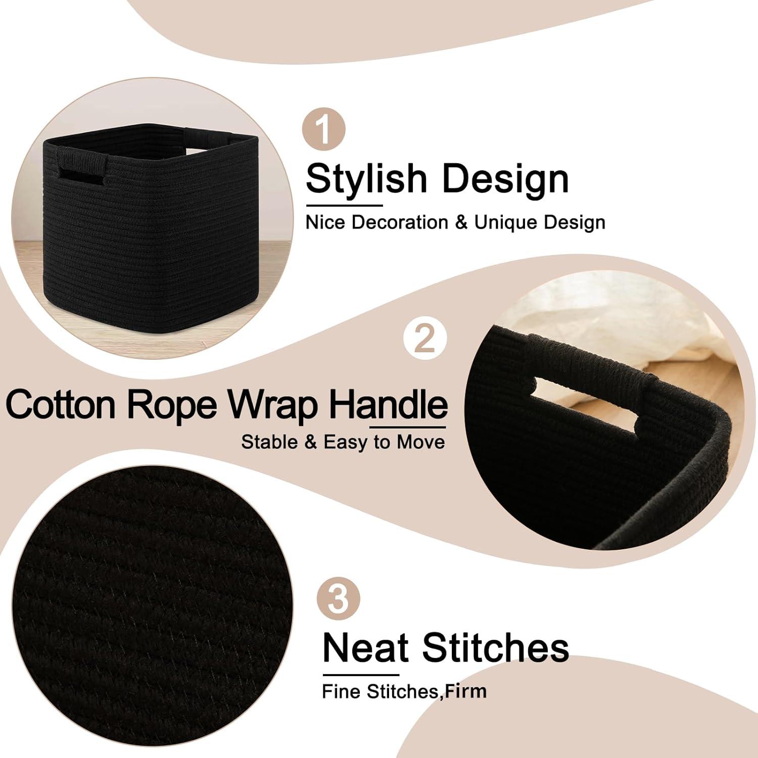 Storage Cube Baskets for Organizing-3 Pack - 11 inch Square Baskets for Cube Storage Closet Storage Bins- Woven Cube Storage Bins for Shelves- Cube Drawer-Toy Storage |White & Black